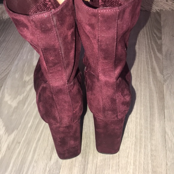 Deep Maroon Suede platform heels with thick sole - Picture 3 of 4